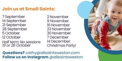 Small Saints event dates from September to December with contact info and Instagram handle.