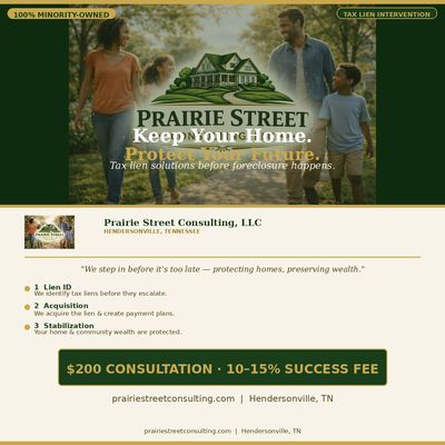 Prairie Street Consulting helps protect homes from tax lien foreclosure with expert solutions.