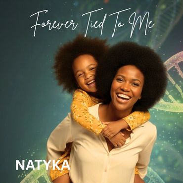 A joyful mother and daughter smiling together with DNA strands in the background.