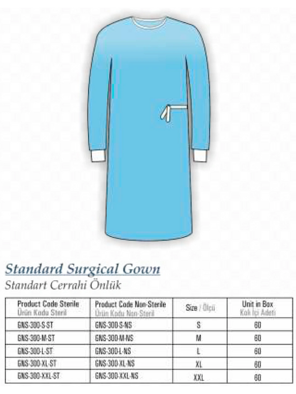 Standard Surgical Gown, Standart Cerrahi Önlük.