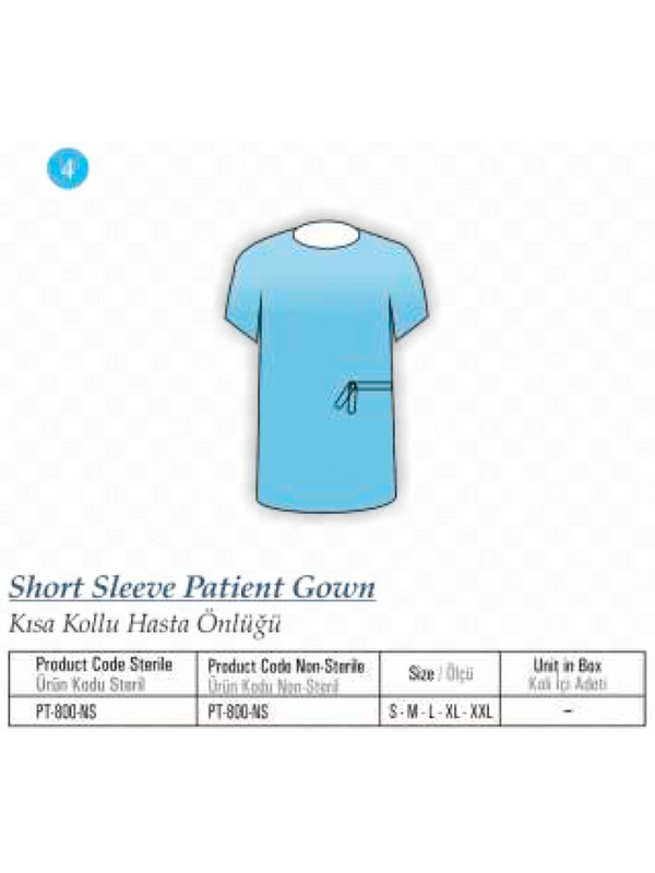 Short Sleeve Patient Gown, Kısa kollu hasta önlüğü