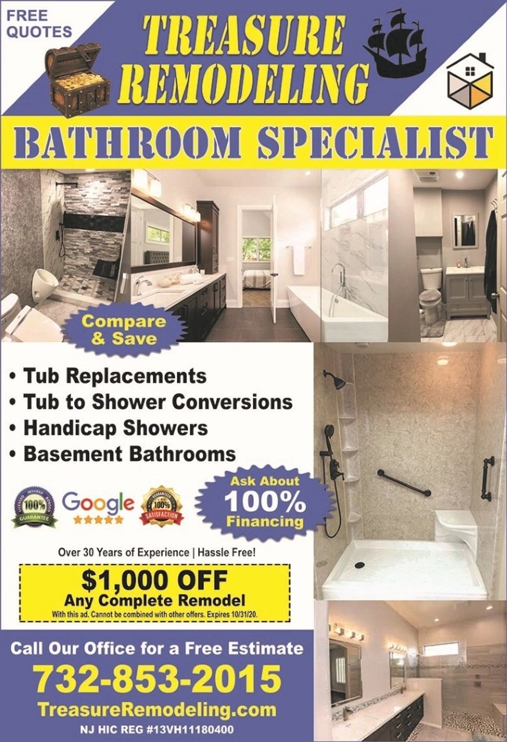 Treasure Remodeling Red Bank NJ Tub Shower Conversion, Tub Reglazing, Handicapped Accessible Shower 