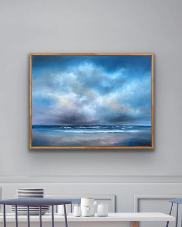 online art gallery, coastal landscape art, beach ocean, clouds