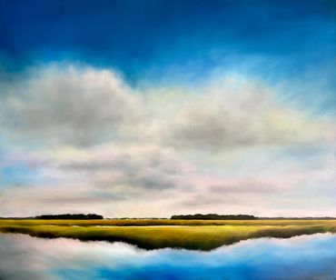 Contemporary landscape oil paintings of the Eastern US coast inspired by the ocean marsh and sky