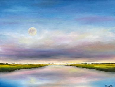 Moonrise Marsh 18x24 oil on linen
