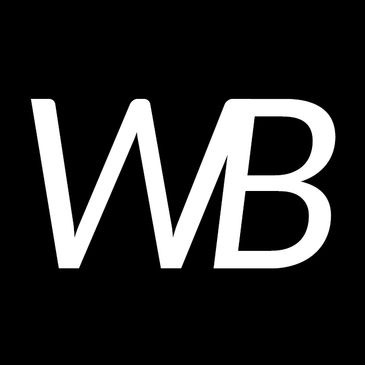 White letters 'WB' on a black background.