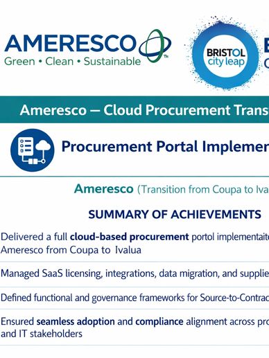 Summary of Ameresco's cloud procurement transition achievements.