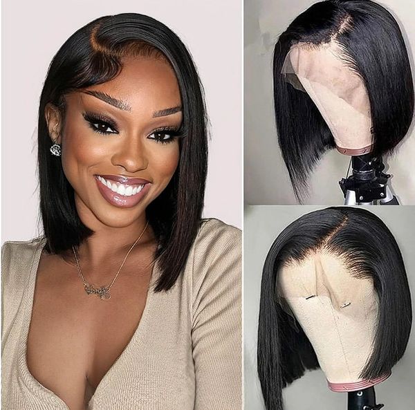 Black 10inch 13X6 HD Transparent Lace Closure Bob Wear Go Glueless Body Wave Pre Plucked Pre Cut
