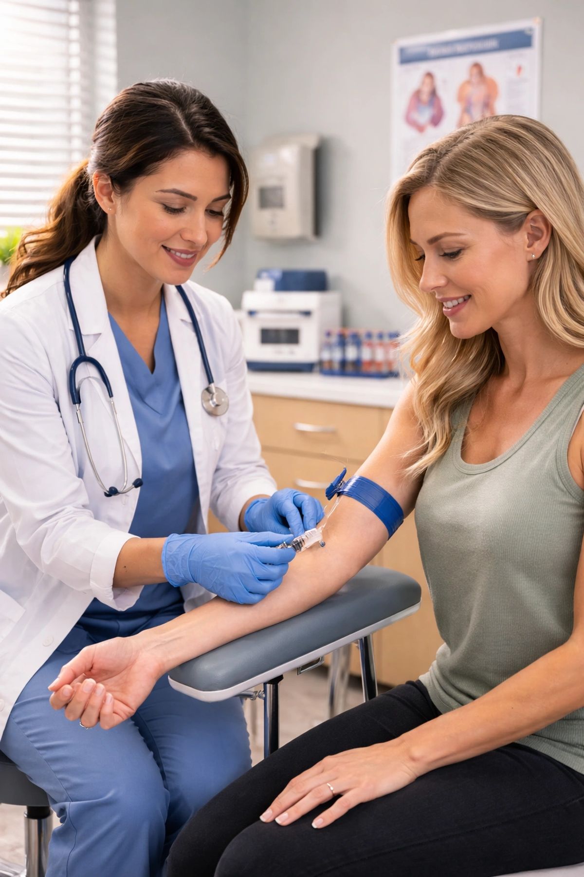 A clinician drawing blood for a hormone panel