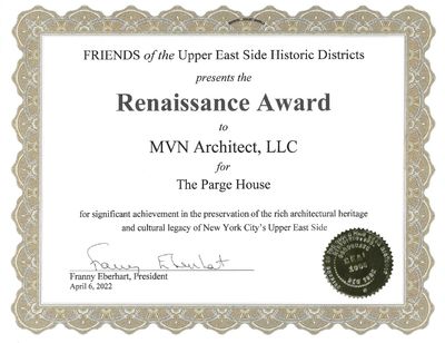 Renaissance Award by Friends of Upper East Side 