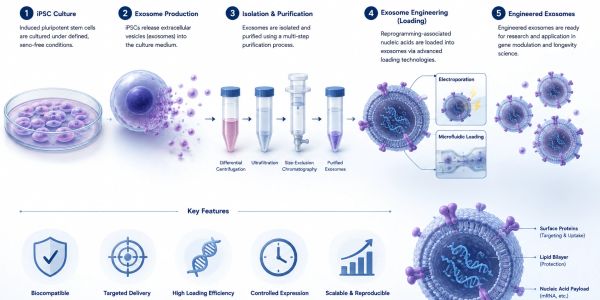 Stepwise process of exosome engineering from stem cells to engineered exosomes.