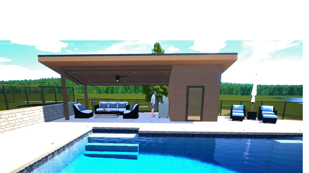 Contemporary open concept pavilion with integrated change room.