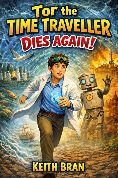 Young boy and robot adventure through time in a thrilling journey.