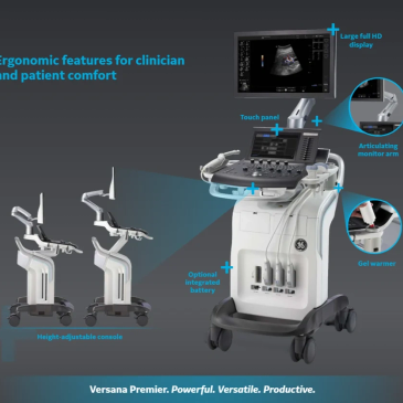 High-tech ergonomic ultrasound machine with adjustable features.