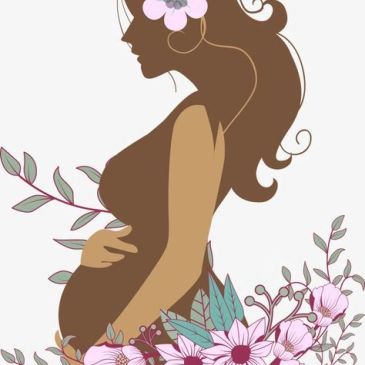 Silhouette of a pregnant woman with flowers.