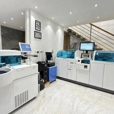 A modern laboratory with advanced medical equipment.