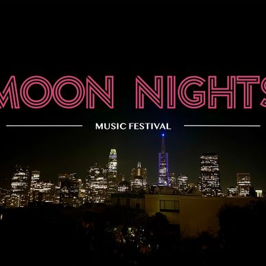 City skyline at night with 'Moon Nights' music festival text.