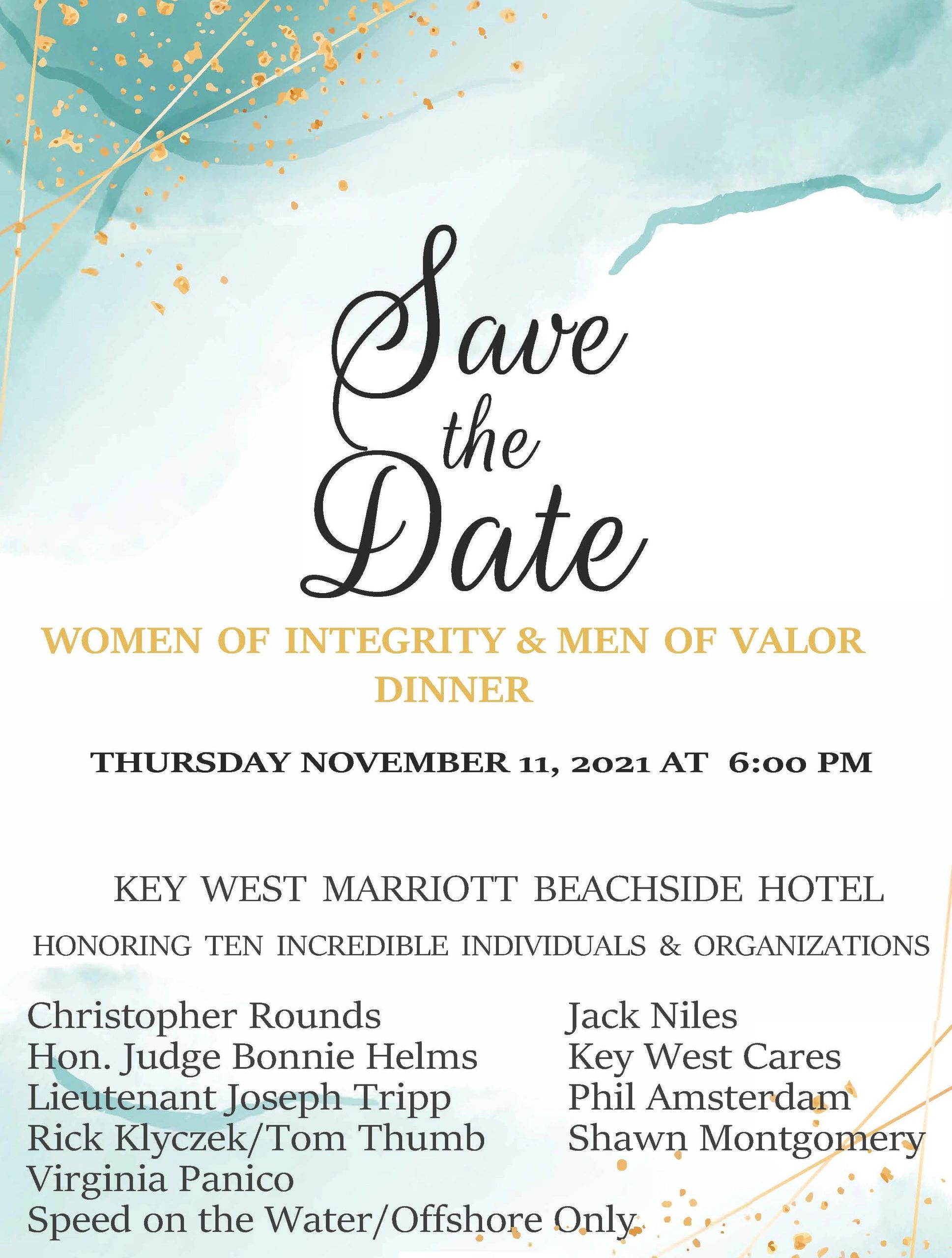 Save the date for the Women of Integrity &amp; Men of Valor Dinner on November 11, 2021.