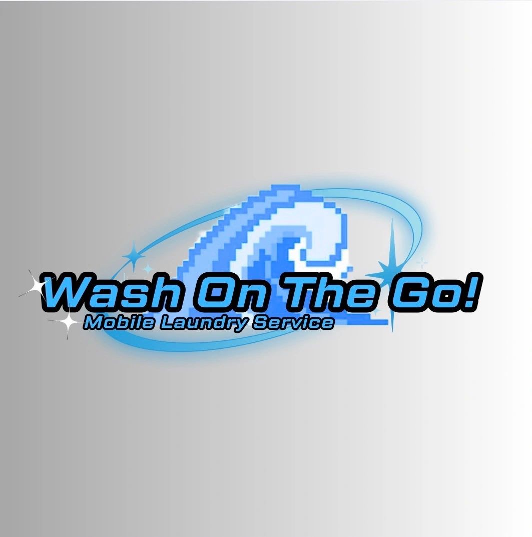 Logo for Wash On The Go, a mobile laundry service with a pixelated wave design.
