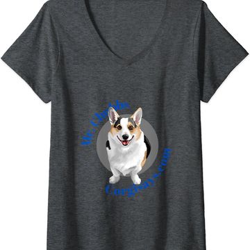 Dark grey V-neck T-shirt with a cute corgi graphic.