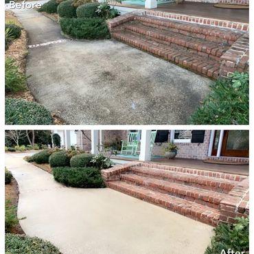 Before and after photos showing a driveway cleaned and restored.