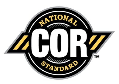 Logo with the text 'National COR Standard' in black, white, and yellow.