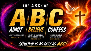 Illustration of the ABCs of salvation with a dove, cross, and fiery cosmic background.