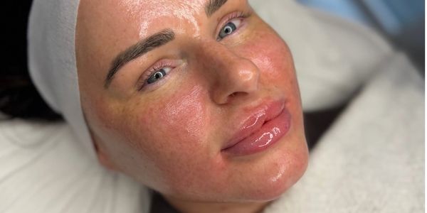 Close-up of a woman with glossy lips and a glowing, moisturized face.