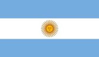 Flag of Argentina with sun emblem in the center.