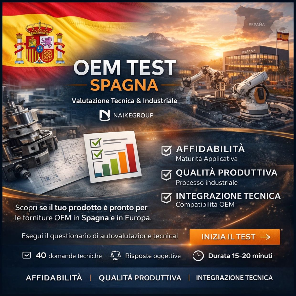 Promotional image for an OEM test in Spain focusing on technical and industrial evaluation.