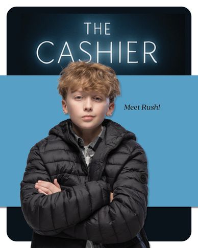 Young boy named Rush posing confidently for The Cashier.
