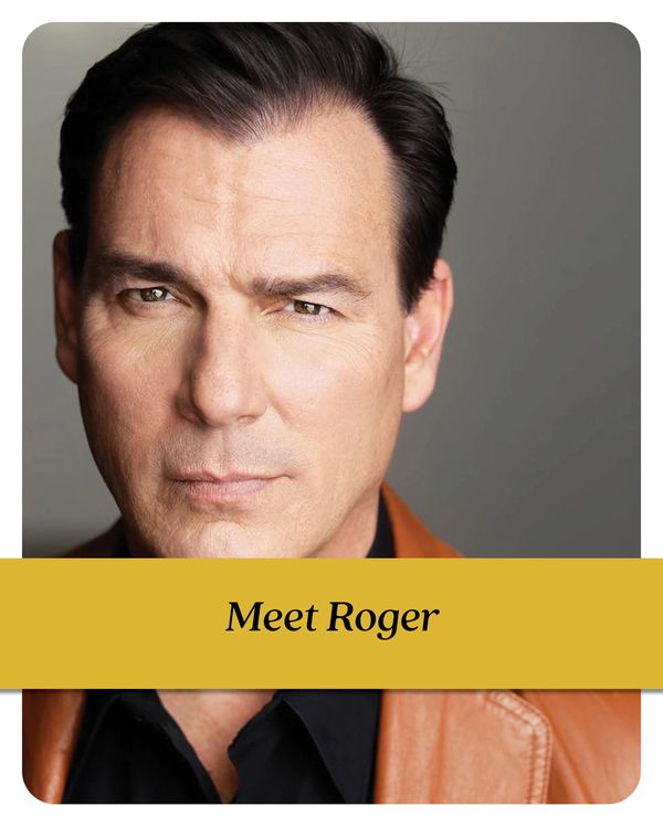 Portrait of a serious man named Roger in a brown jacket.