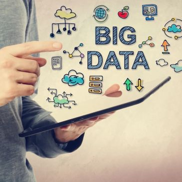 Person interacting with big data concepts on a tablet.