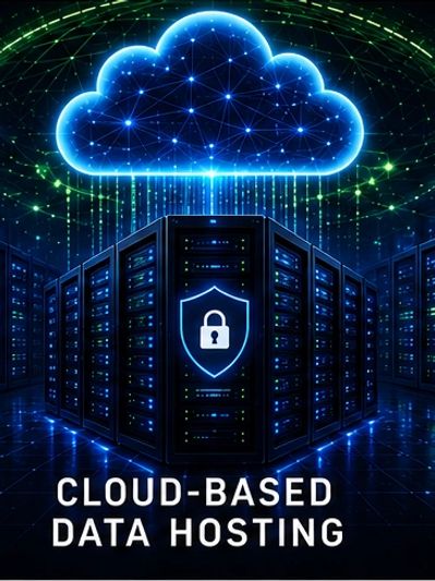 Digital cloud with secure data servers.