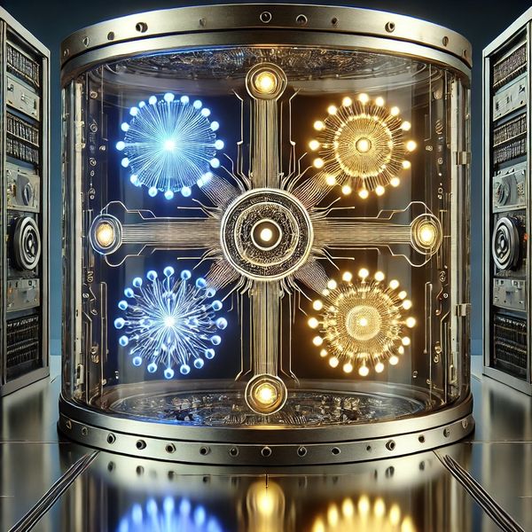Four energy nodes radiate light, symbolizing stability, trust, and ethics.