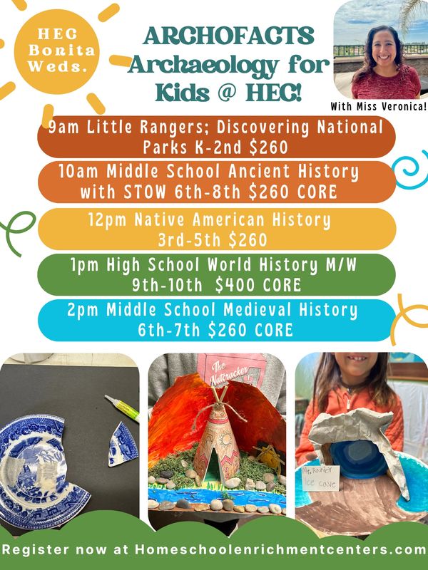 Poster advertising archaeology classes for kids at HEC with Miss Veronica.
