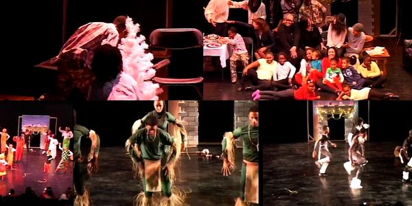 Collage of diverse stage performances with dancing, group shots, and festive scenes.