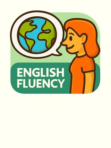 Fluency icon with speaker and globe. Highlights global communication, confidence, and real-world Eng