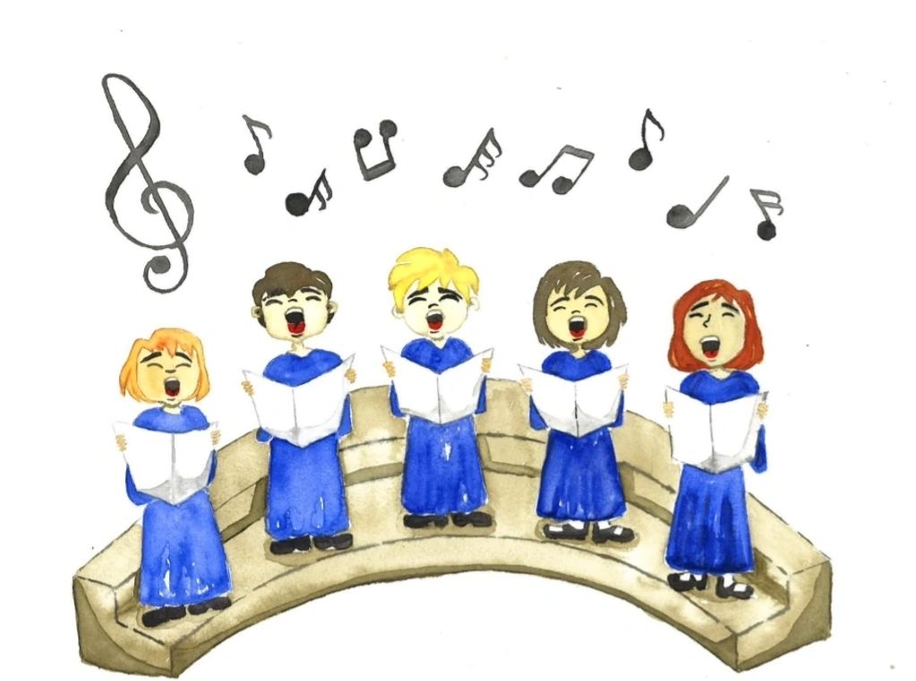 The watercolour choir above is painted in aquarelle by María Amparo López