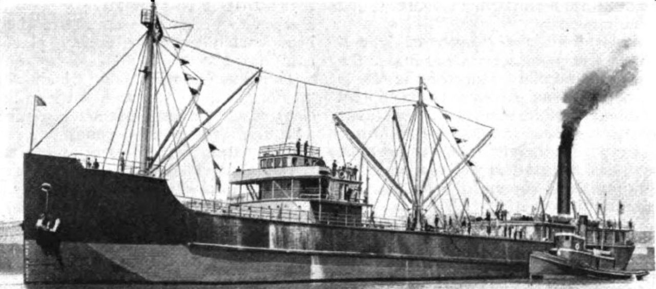 The first concrete ship of the USA in full steam