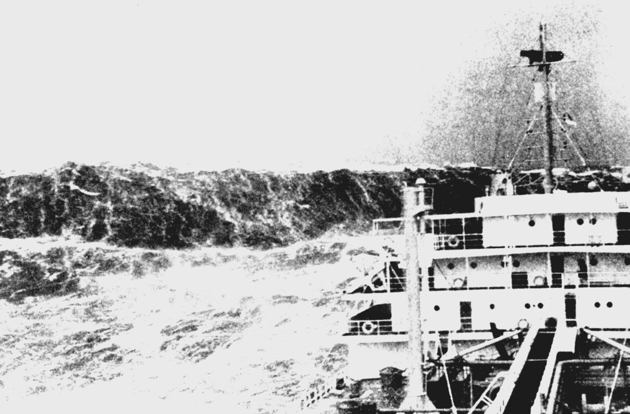 A merchant ship in heavy seas (NOT 'Faith'