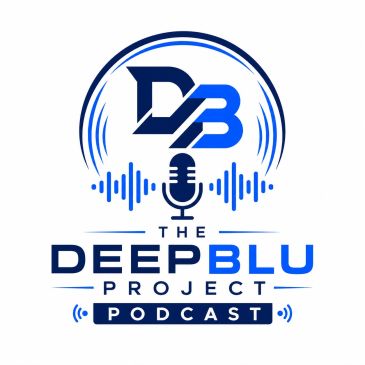 Logo for The Deep Blu Project podcast with microphone and sound waves.