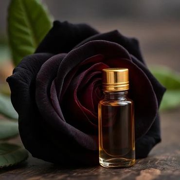 A natural perfume oil made from the petals of dark rose varieties, distilled with sandalwood oil.