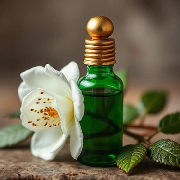 A natural perfume crafted from the petals of white roses, traditionally distilled into sandalwood.