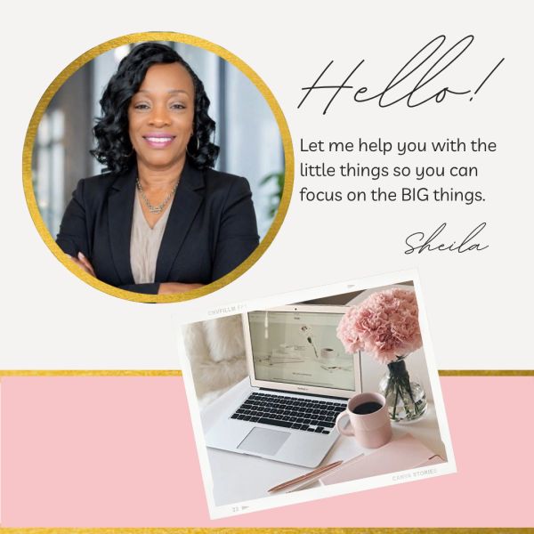 Professional woman offering help to focus on big tasks with a laptop and coffee setup.
