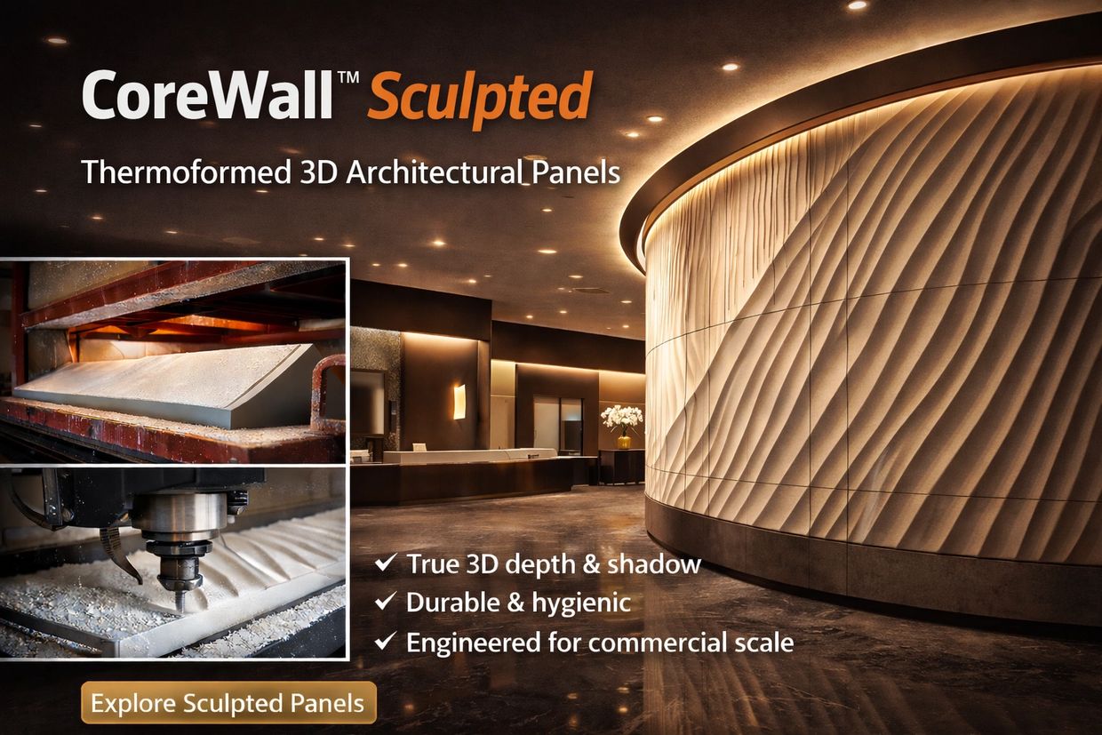 Thermoformed 3D architectural wall panels by CoreFinish CoreWall Sculpted, 