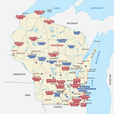 Map of the 18 participating ski areas.