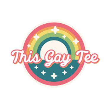 Logo of This Gay Tee featuring a colorful rainbow and sparkles.