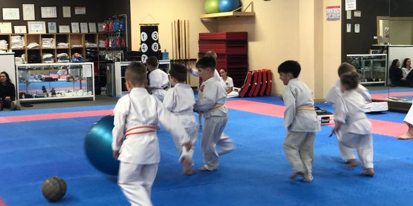 Our 4-6 year olds warming up for their karate class