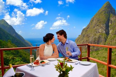 couple dining at Ladera Resort in St Lucia